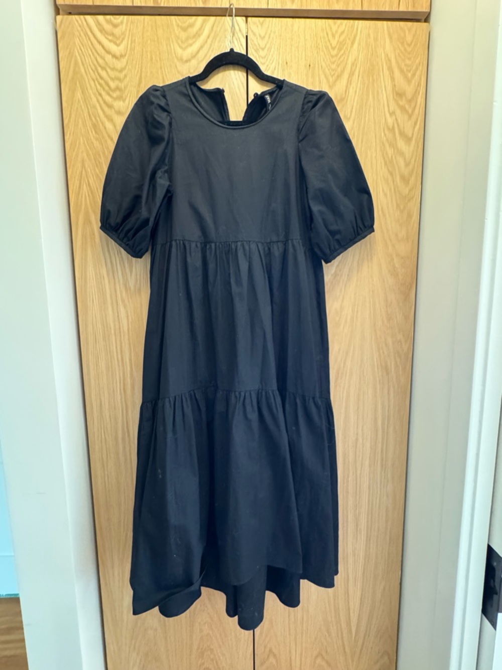 Zara Black Midi Puff Sleeve Tiered Dress